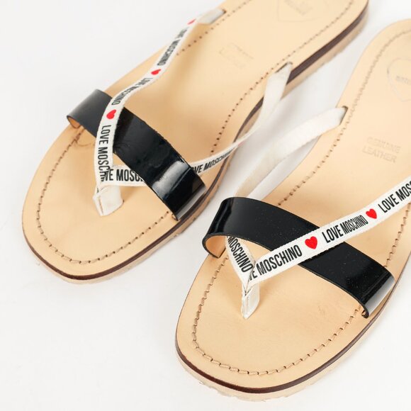 Love Moschino Black PVC Logo-Strap Thong Sandals - Picture 7 of 10